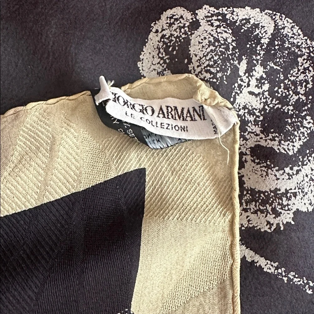 Giorgio Armani Black and Cream Floral Silk Scarf
